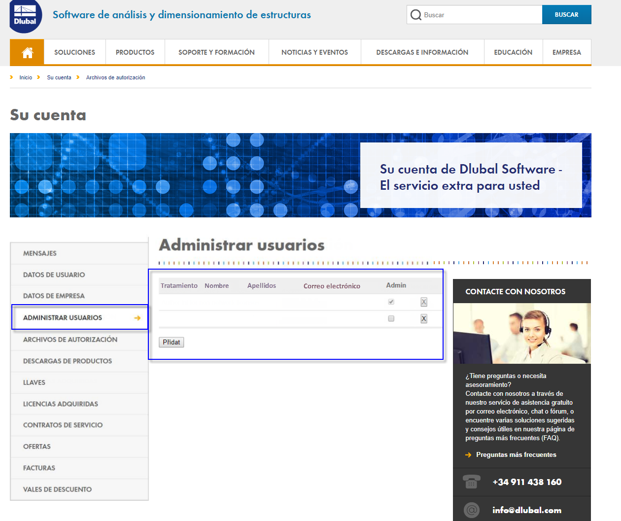 Puede crear otros usuarios que deban utilizar el servicio después de iniciar sesión en el extranet.