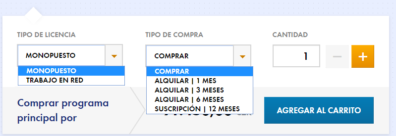 preselección del tipo de licencia / compra