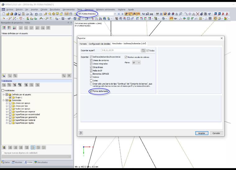 Exportación en el caso de carga "Form-Finding"