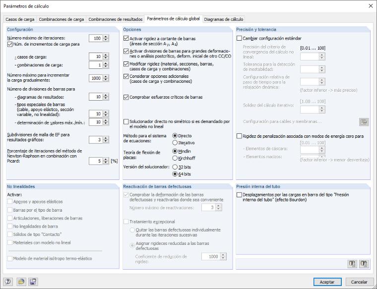 Configuración de incrementos de carga