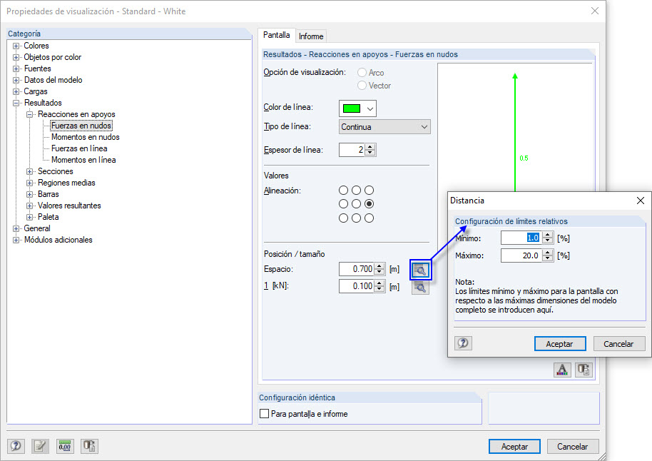 Configuración de límites relativos