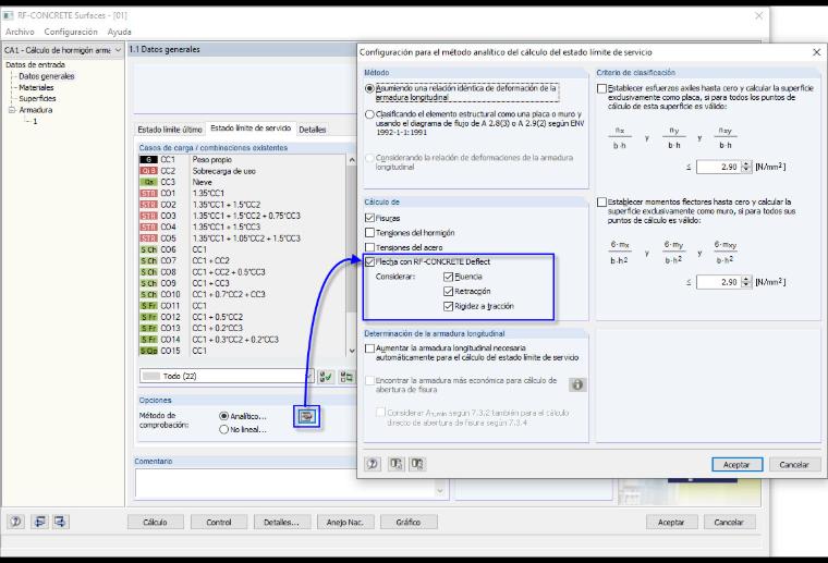Consideración de la fluencia y la retracción en el ejemplo de RF-CONCRETE Deflect