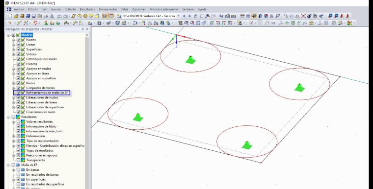 Mostrar navegador con visualización activada del refinamiento de malla de elementos finitos