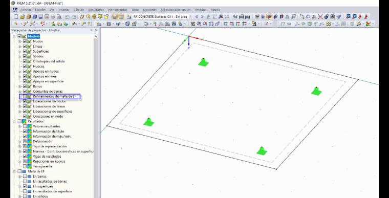 Mostrar navegador con la visualización desactivada del refinamiento de malla de elementos finitos