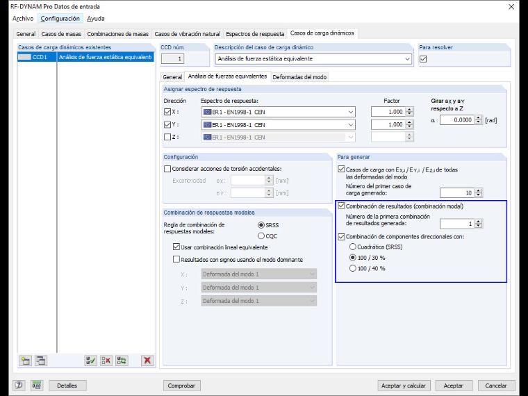 Exportación de combinaciones de resultados desde RF -DYNAM Pro - Cargas equivalentes