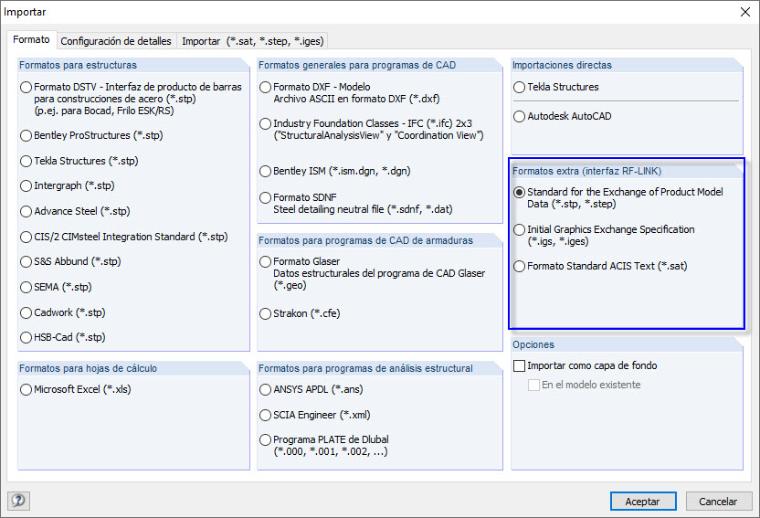 Opciones de importación adicionales a través del módulo RF-LINK