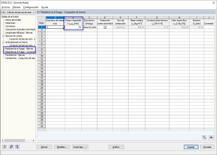 Especificación de la temperatura individual en la tabla 1.10 o 1,11