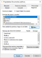 En la pestaña Seguridad de Propiedades, puede definir el acceso completo para un grupo de usuarios o un usuario seleccionado haciendo clic en el botón Editar.