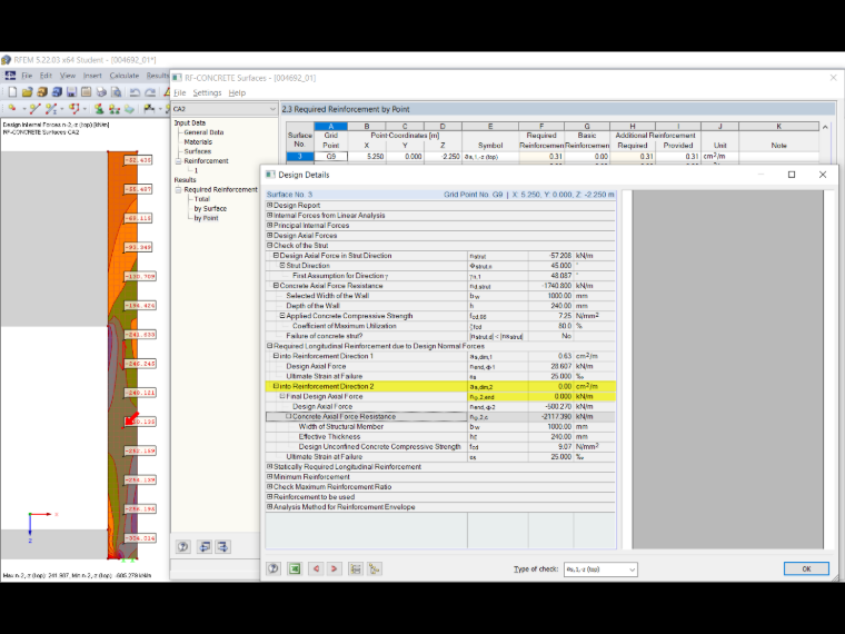 Detalles de cálculo sin optimización de esfuerzos internos