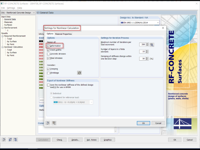 Configuración para el cálculo no lineal en el estado límite de servicio