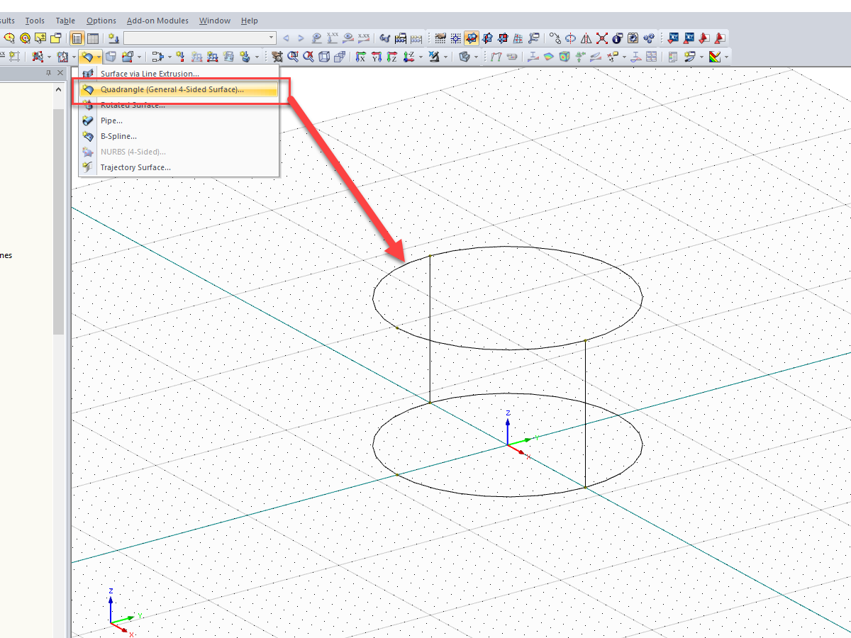 Crear dos superficies usando Quadrangle