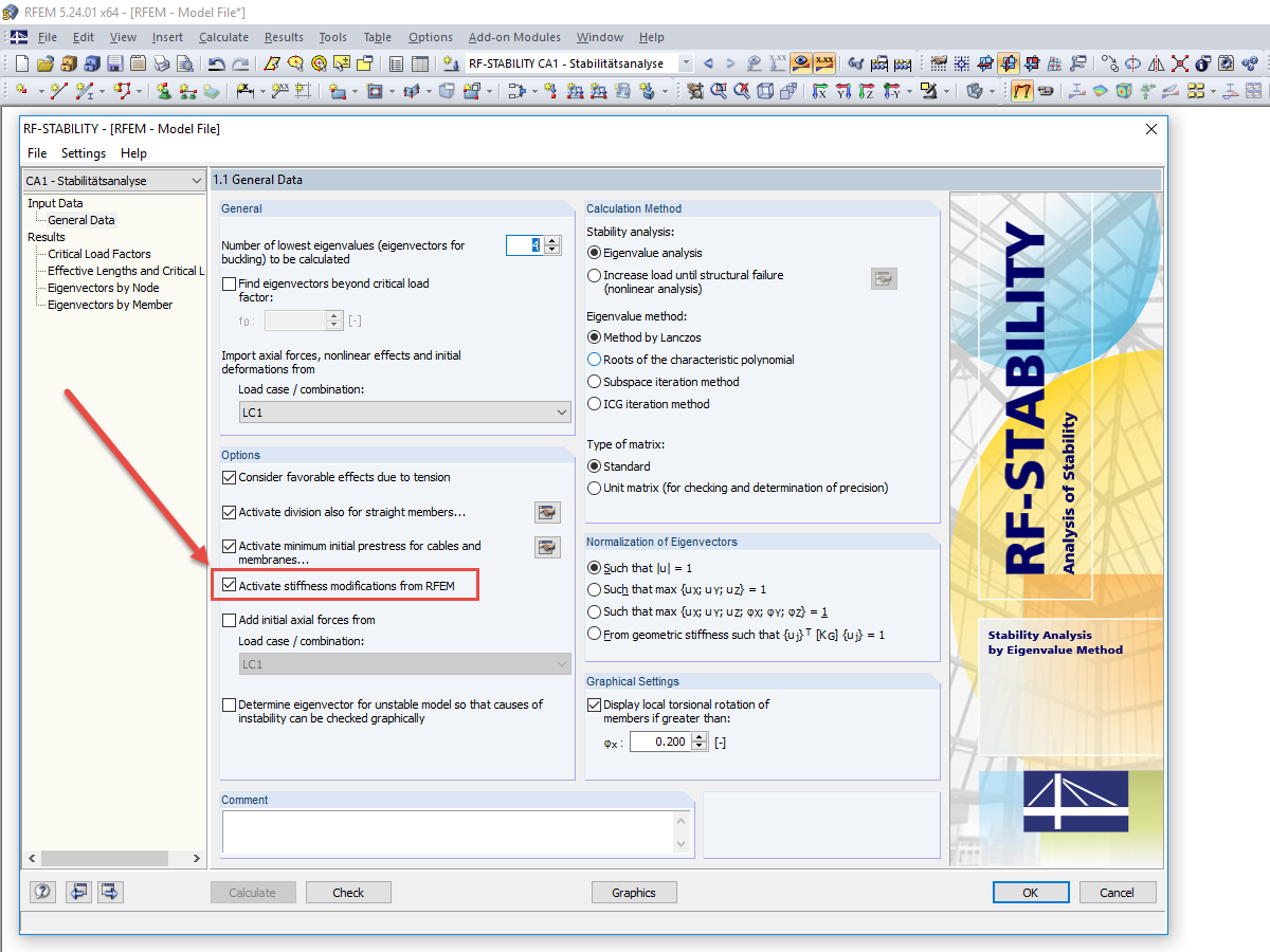 activar modificaciones de rigidez de RFEM