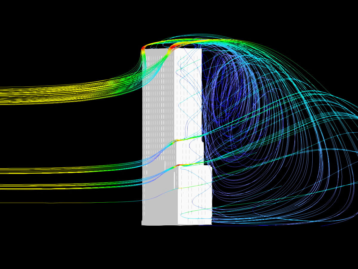7 Resultados de la simulación de viento y el edificio en Bryant Park