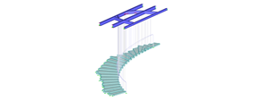 Modelo 3D de la escalera de vidrio suspendida en RFEM (© Stutzki Engineering)