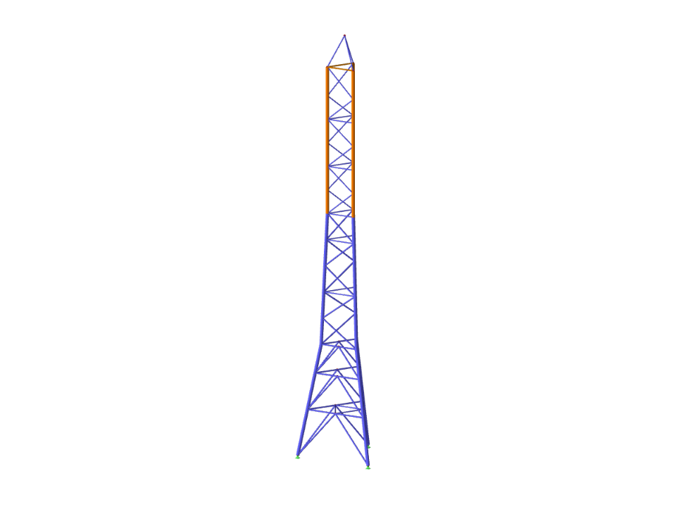 Modelo en 3D de la torre de celosía en RSTAB (© TU Dresden)