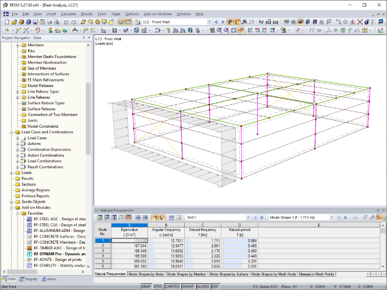 Carga superficial del muro frontal perpendicular a la carga de explosión