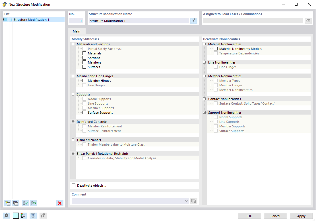 Cuadro de diálogo 'Nueva modificación estructural'