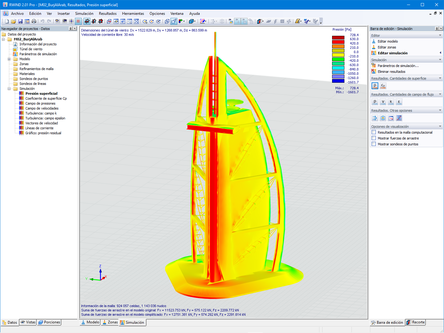 Presiones superficiales en RWIND para la transferencia a RFEM