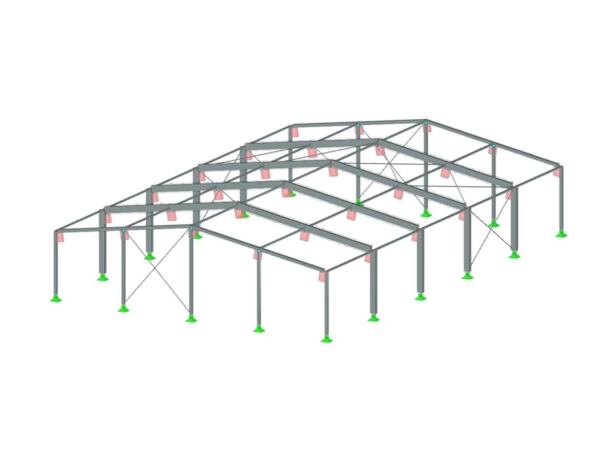 Modelo de la estructura de una nave de aluminio con detalles arquitectónicos y elementos de apoyo