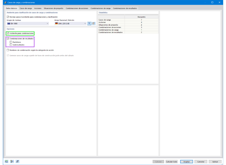 Asistente para combinaciones en RFEM 6