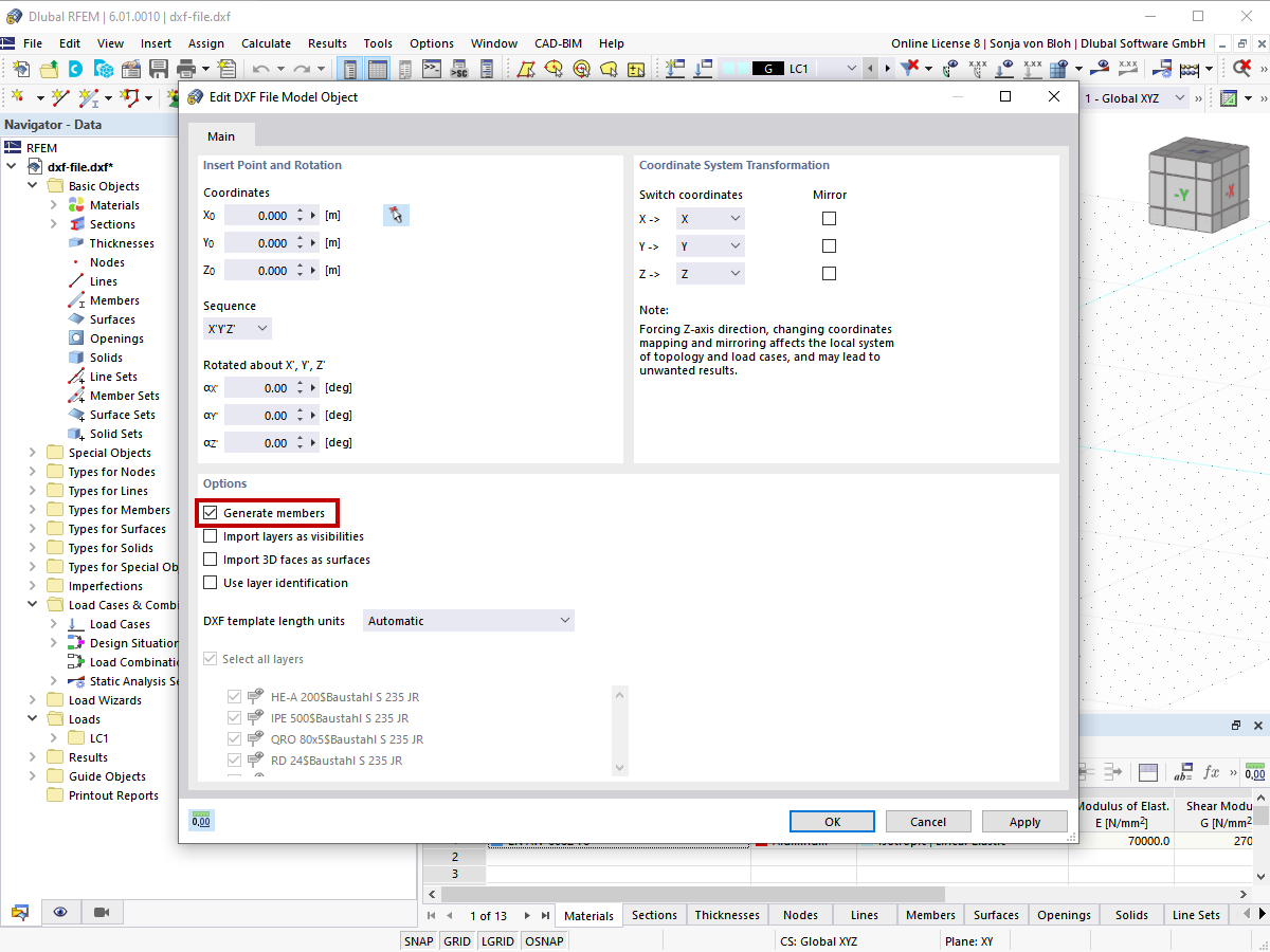 FAQ 005141 | ¿También es posible crear barras al importar un archivo DXF en RFEM?
