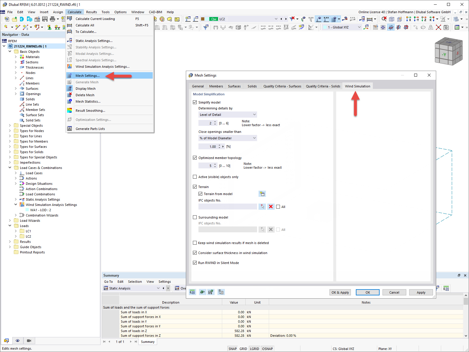 FAQ 005157 | ¿Dónde puedo ajustar la configuración de mi simulación de viento en RFEM 6/RSTAB 9?