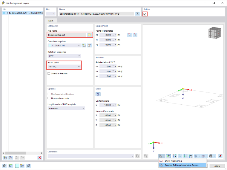 FAQ 005220 | ¿Cómo puedo insertar un archivo DXF como capa de fondo en RFEM 6 o RSTAB 9?