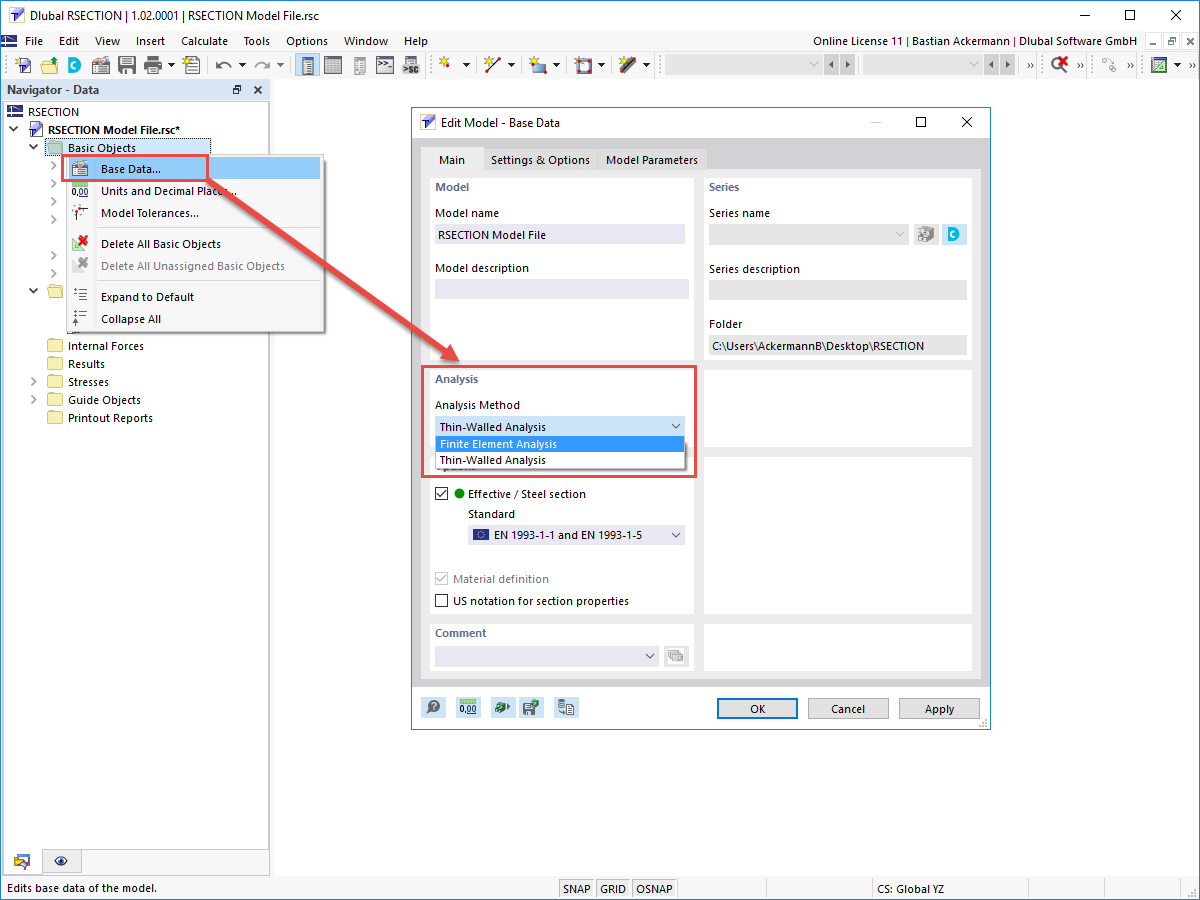FAQ 005227 | ¿El método de análisis seleccionado en RSECTION afecta al cálculo de la sección en RFEM/RSTAB?