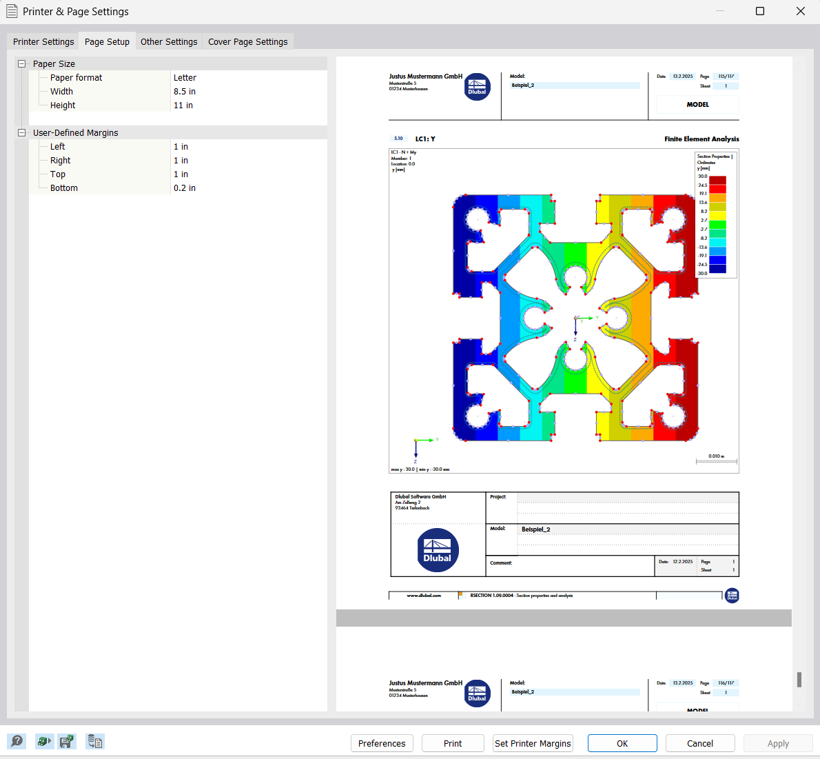 Cuadro de diálogo "Configuración de impresora y página", pestaña "Configuración de página"