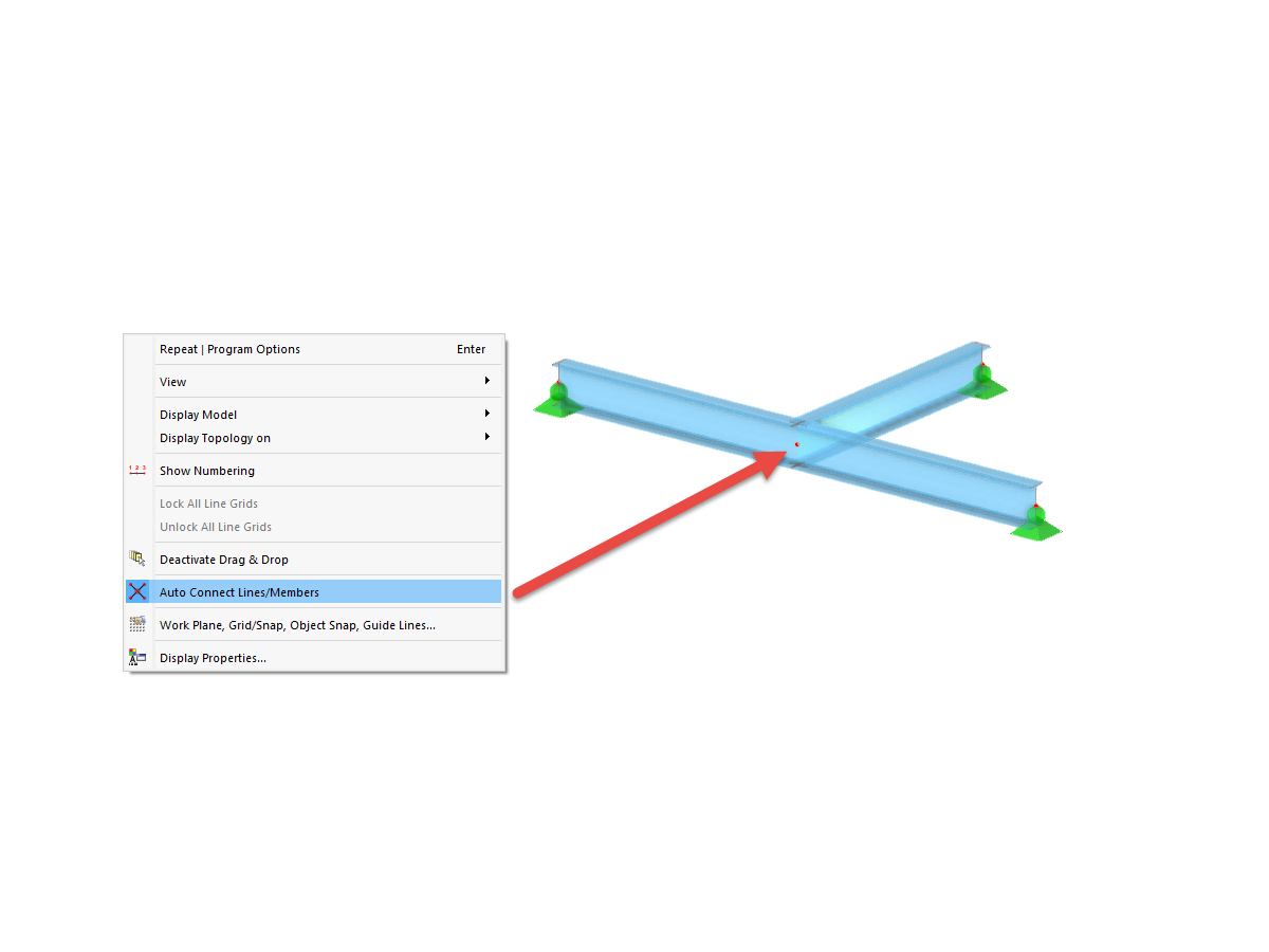 FAQ 005313 | Al modelar, utilizo la función "Conexión automática de líneas/barras". Sin embargo, RFEM 6 siempre crea un nodo de conexión del tipo "