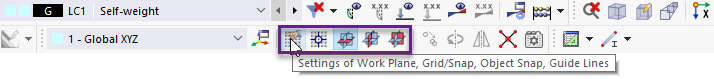 Botones para la configuración del plano de trabajo