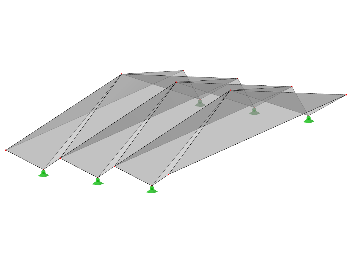 ID de modelo 524 | 034-FPL103 | Sistemas de estructura prismática plegada. Superficies con plegado contrapuesto. Pliegue central elevado sobre pliegue de borde. Plegado de cumbrera a cumbrera