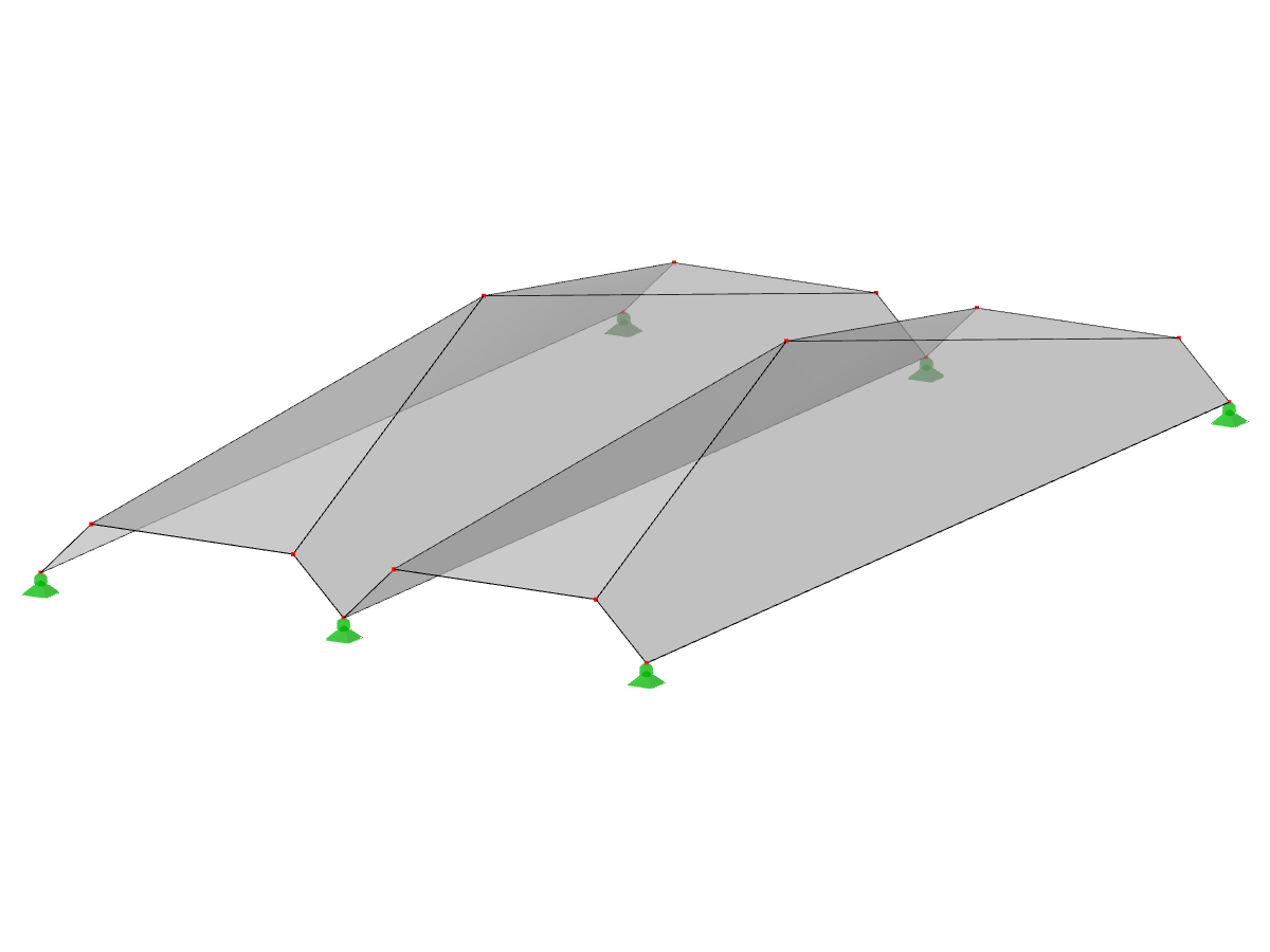 Modelo de ID 527 | 034-FPL106-a | Sistemas de estructuras prismáticas plegadas. Superficie con plegado cónico. Sección de pliegue continuo con borde superior cortado por plano inclinado