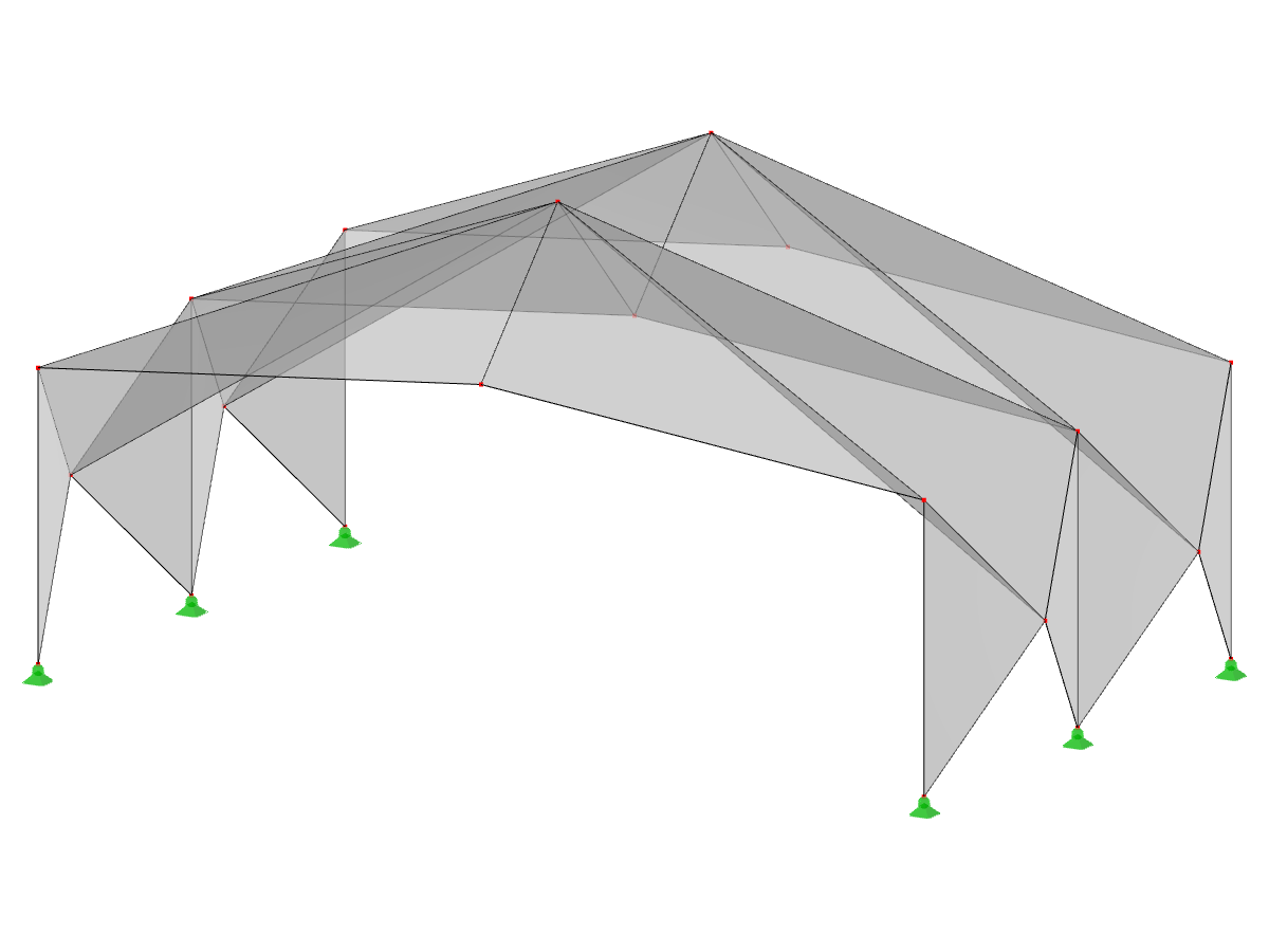 ID de modelo 529 | 034-FPL120 | Sistemas de estructura prismática plegada. Sistema de estructura lineal compuesto por superficies plegadas. Pórtico biarticulado: plegado de cumbrera a cumbrera