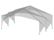 ID de modelo 529 | 034-FPL120 | Sistemas de estructura prismática plegada. Sistema de estructura lineal compuesto por superficies plegadas. Pórtico biarticulado: plegado de cumbrera a cumbrera