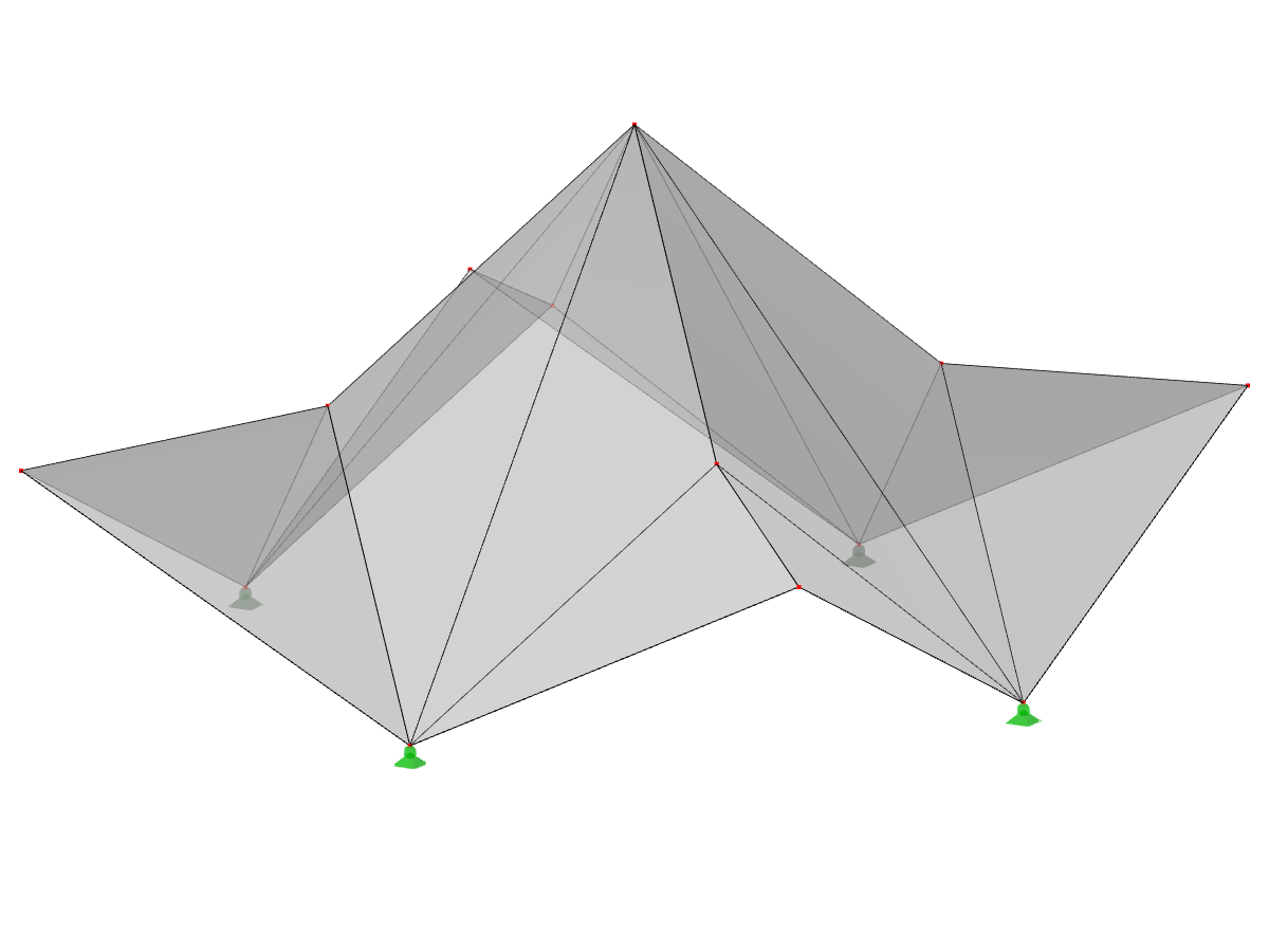 ID de modelo 530 | 034-FPC011 | Sistemas de estructura prismática plegada. Superficies cruzadas y plegadas diagonalmente sobre un plano de piso rectangular, cumbreras elevándose hacia el centro