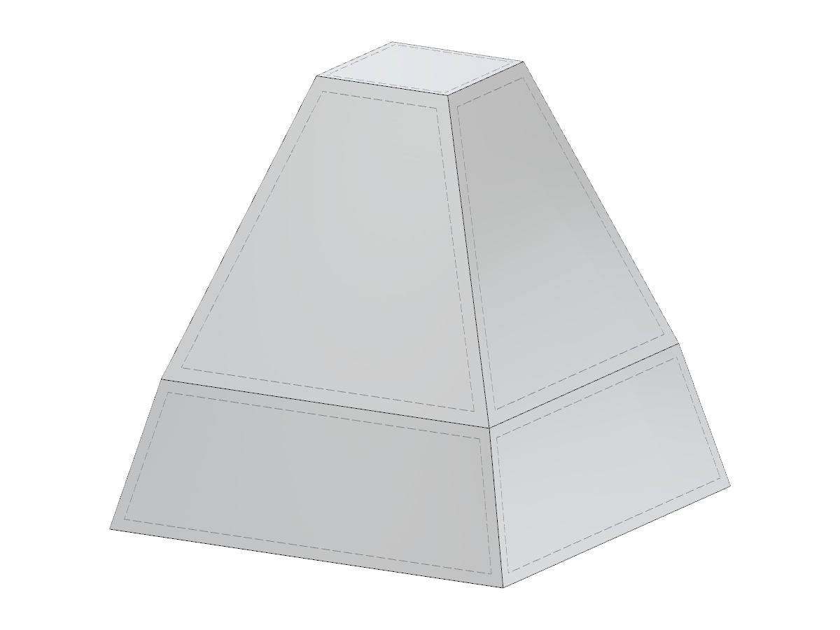 Esta imagen representa una pirámide truncada con una sección inferior ahusada distintiva que ilustra un diseño estructural.