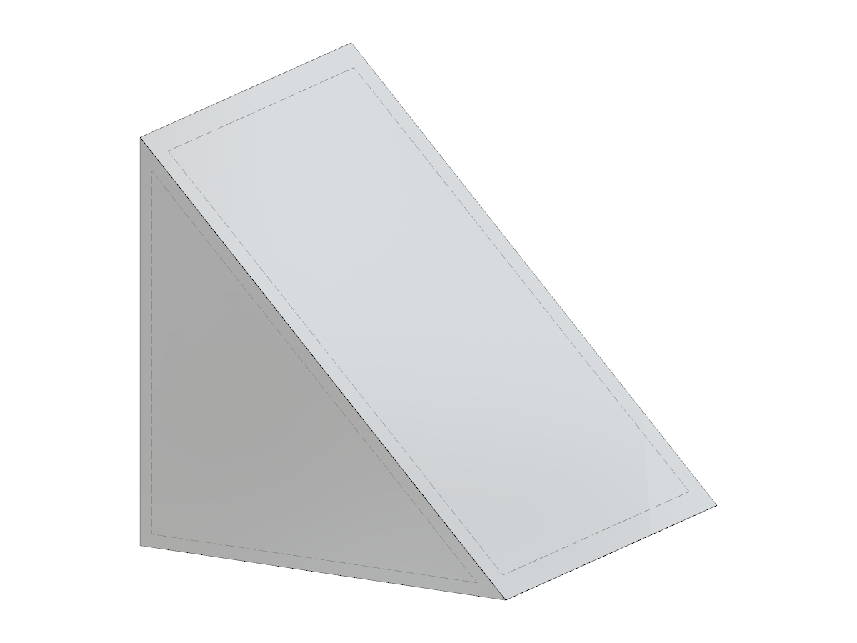 Vista detallada de una estructura de prisma triangular que destaca las dimensiones geométricas y la distribución de cargas.