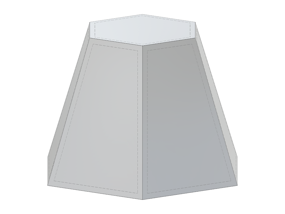 Modelo paramétrico 3D de una pirámide hexagonal truncada generada con JavaScript, que acepta entradas como la longitud de la arista y los radios de los círculos circunscrito e inscrito.