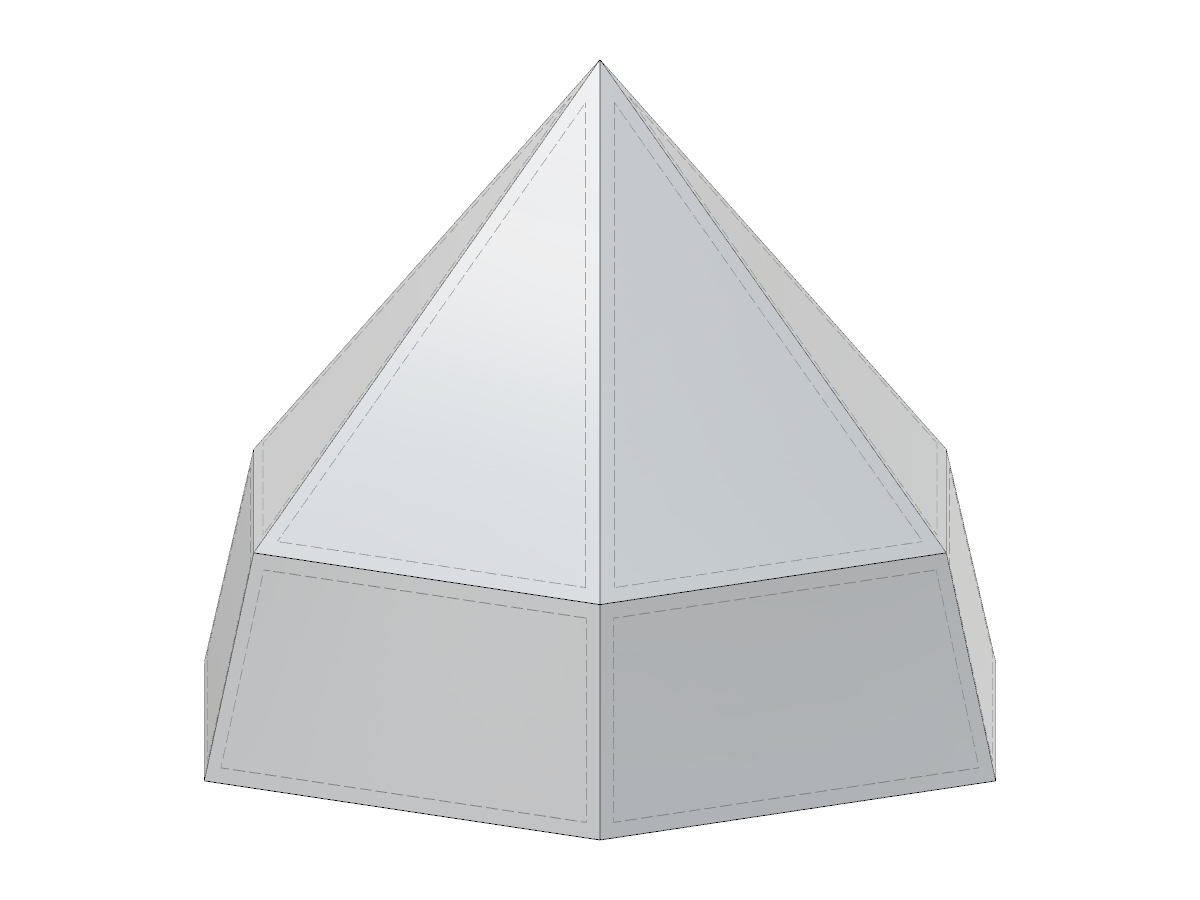 Modelo 3D de una pirámide con una parte inferior ahusada, que muestra las capacidades de diseño paramétrico utilizando JavaScript para la entrada geométrica.