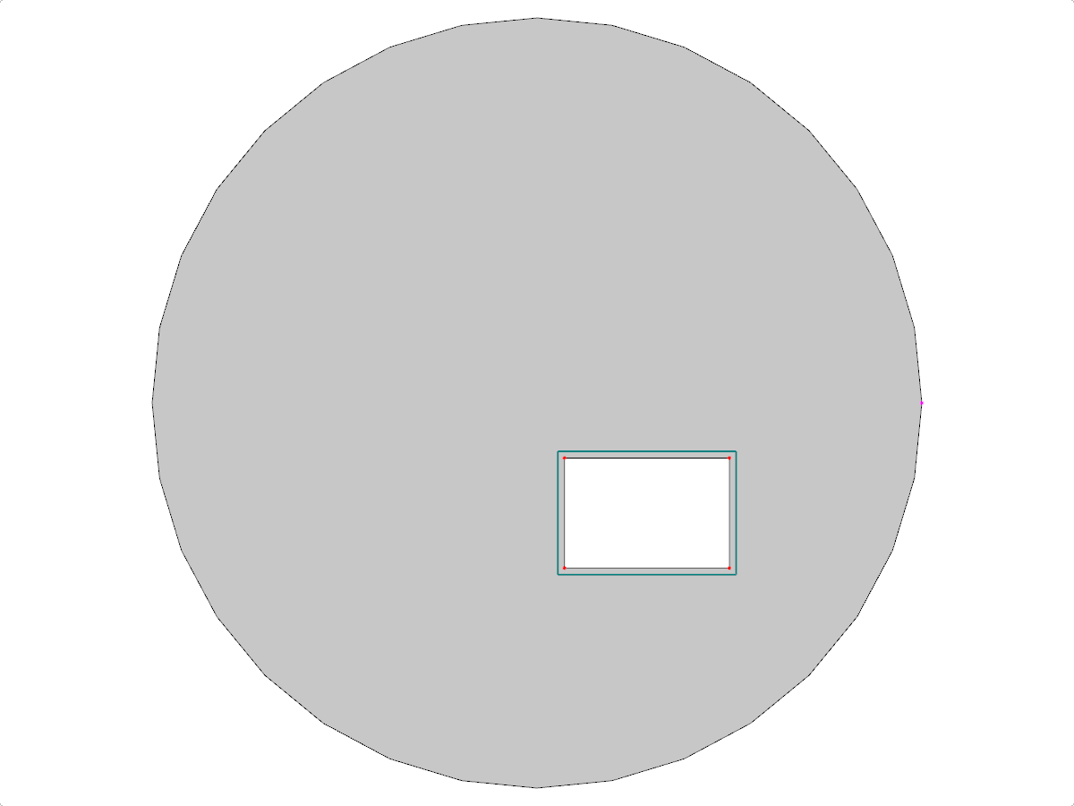 Simulación de una losa circular con una abertura rectangular central en el análisis estructural.