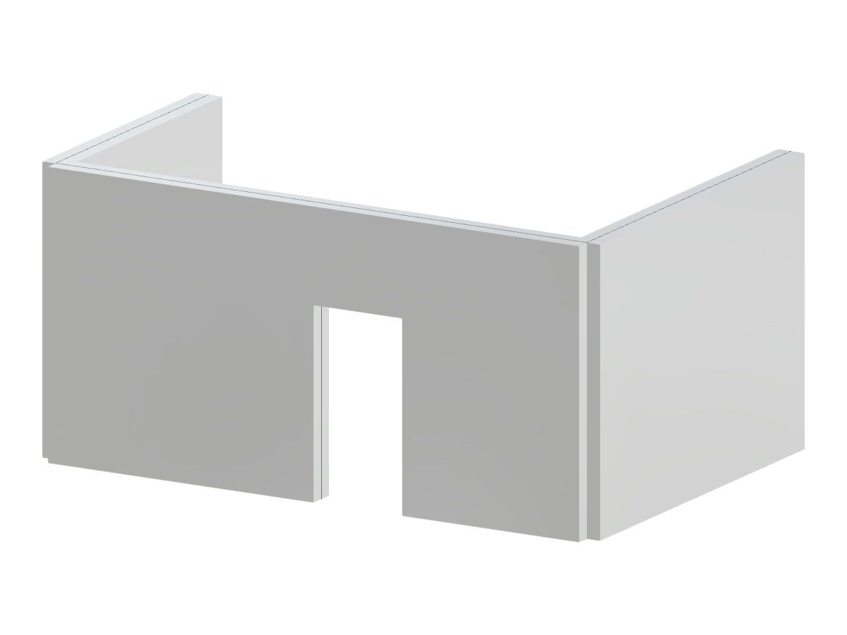 Estructura de muro de hormigón en forma de U con una única abertura de puerta. Construida con fines de análisis arquitectónico y estructural.