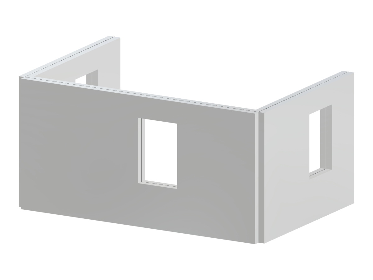 Una estructura de muro de hormigón en forma de U con tres aberturas de ventana proporciona estabilidad estructural e interés arquitectónico.