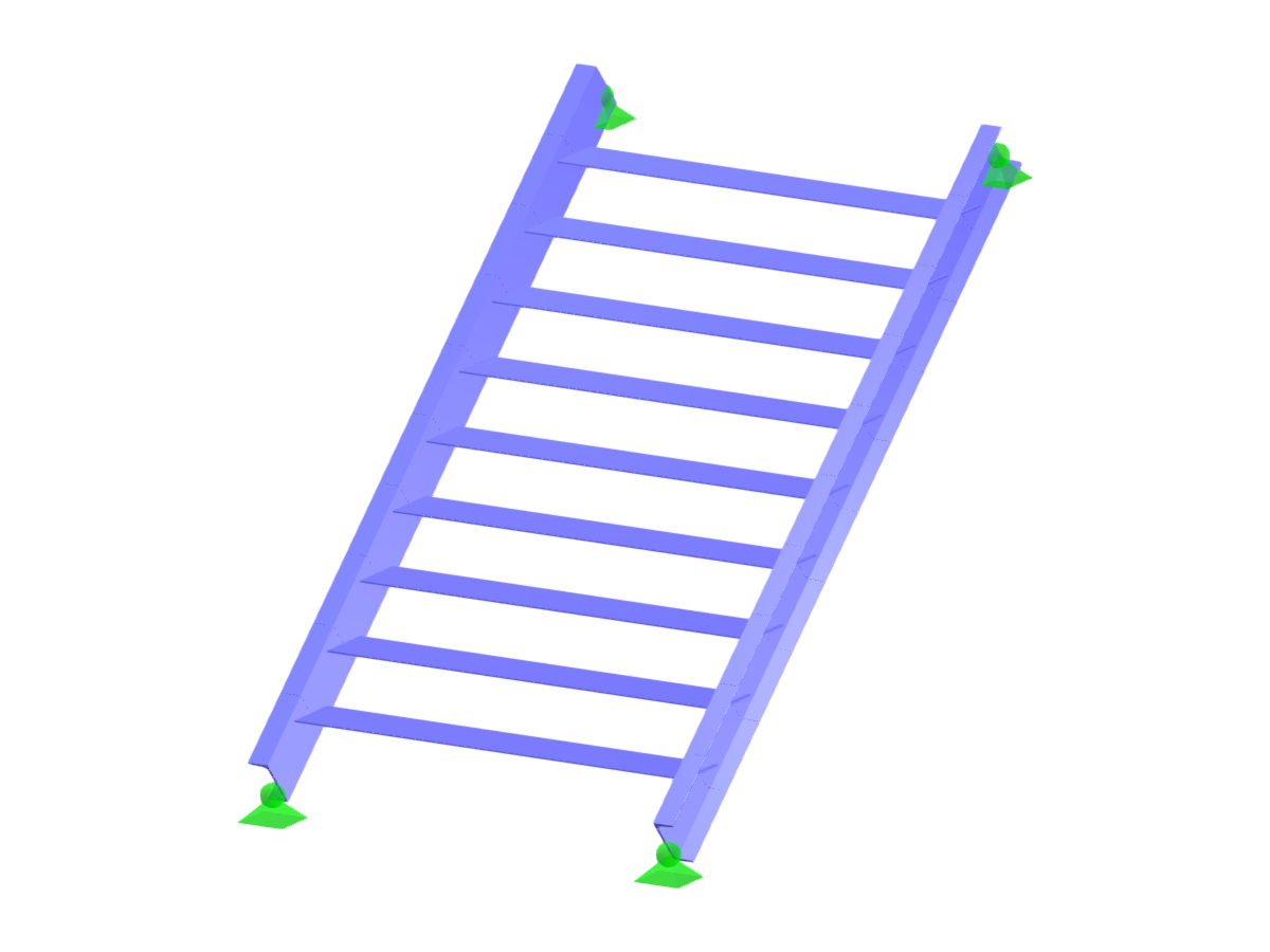 Escalera recta de un solo tramo, diseñada sin rellano y sometida a carga, con detalles estructurales.
