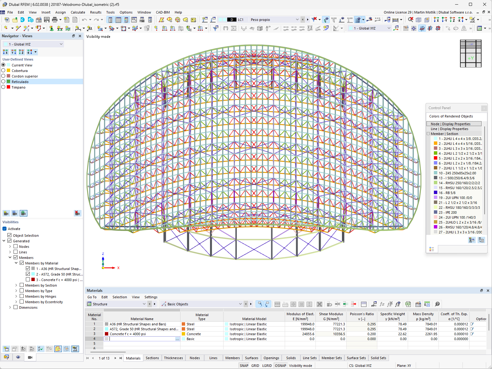 Estructura de cubierta de acero | Modelo del proyecto Velódromo en RFEM 6 (© Metalúrgica Vera SLR)