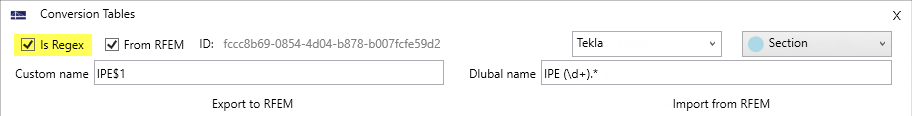 Conversión de una serie de perfiles IPE con expresión regular (Is Regex)