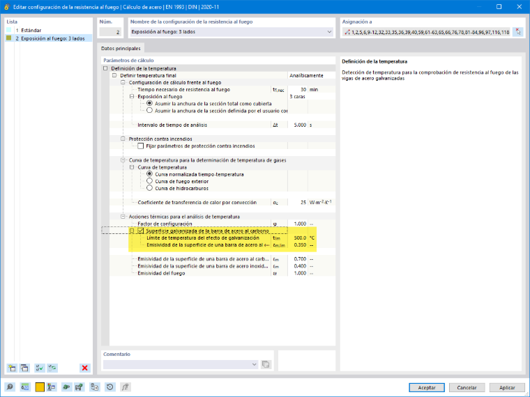 KB 001840 | Cálculo de la resistencia al fuego de componentes de acero con galvanizado en caliente en RFEM 6 / RSTAB 9