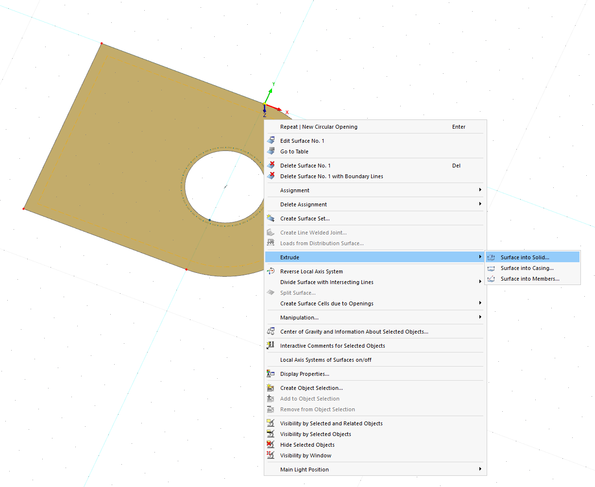 Darstellung der Extrusion einer Fläche zu einem Volumenkörper in Konstruktionssoftware