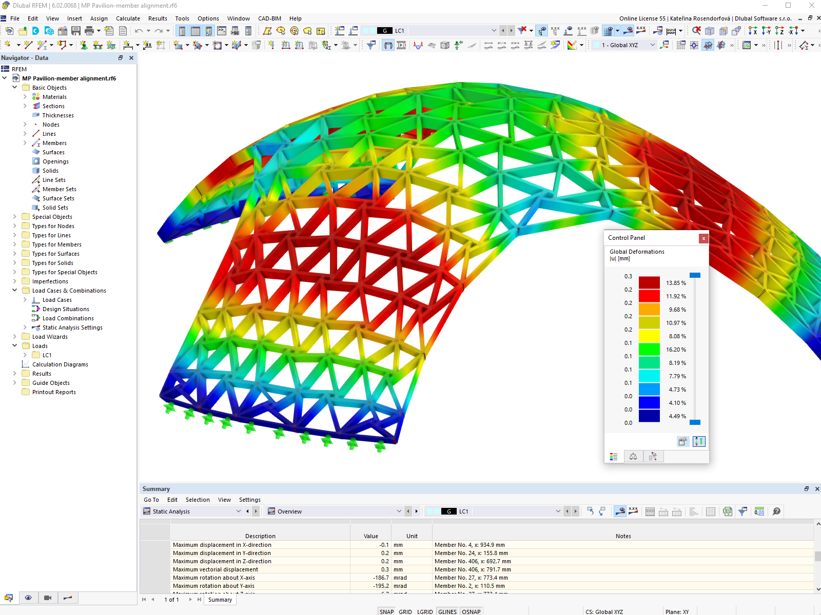 Deformación del enrejado de madera en RFEM | © Digital Timber Construction DTC, TH Augsburg