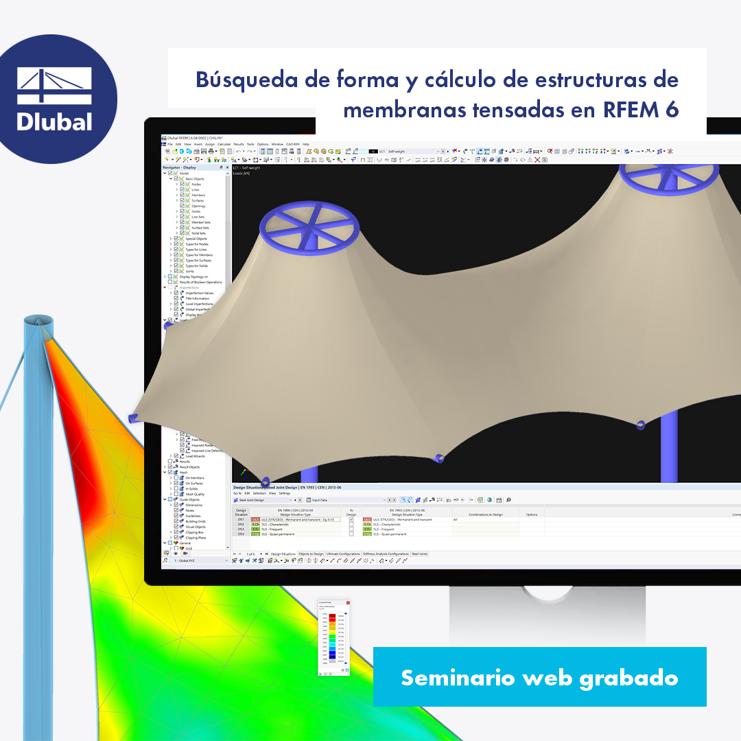 Búsqueda de forma y cálculo de estructuras de membranas tensadas en RFEM 6